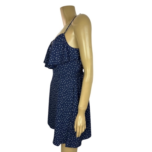 Three Pink Hearts Mini Dress Sz S Navy Blue w White Dots Spaghetti Straps - Picture 2 of 6
